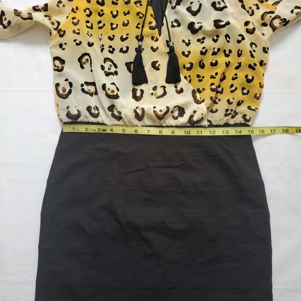 Nicole Miller Women's Leopard Print Top Black Bottom Cold Shoulder Dress Size 8 - Picture 11 of 13